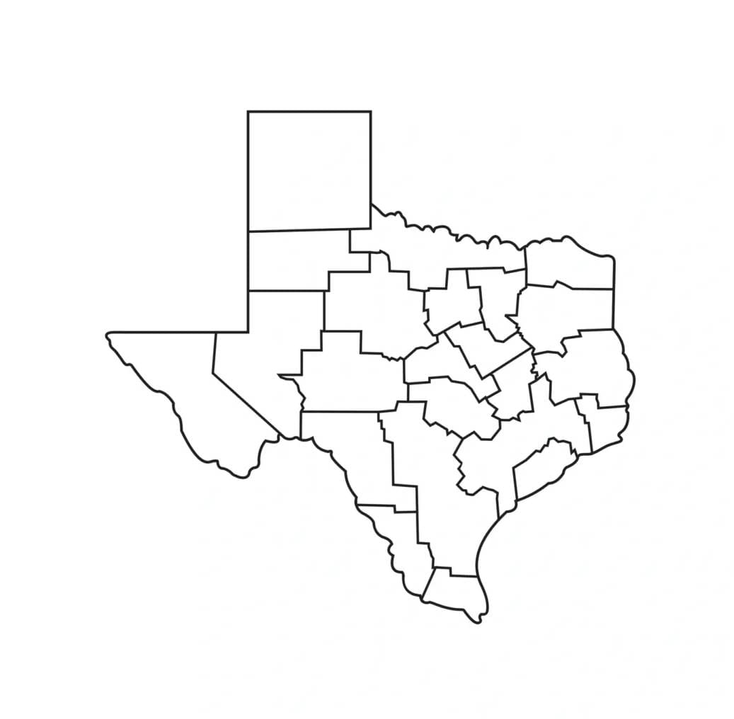 A map of texas with counties marked in each region.